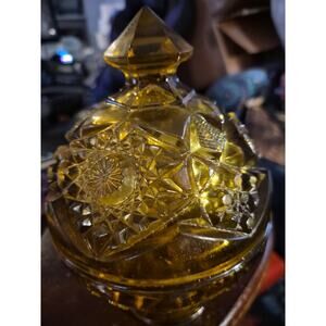 Vintage Amber Glass Kemple Wheatonnwith Hobstar And Fan Pattern Covered Candy...